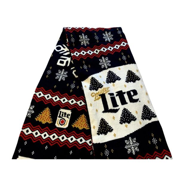 Miller Light Beer Scarf Winter Blue Red Knit Christmas Reindeer Holiday Sherpa - Picture 5 of 9